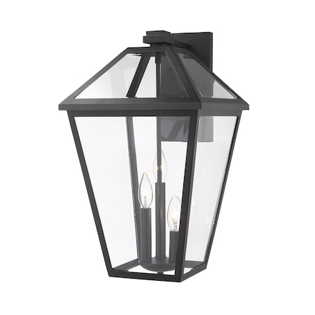 Z-Lite Talbot 3 Light Outdoor Wall Sconce, Black & Clear Beveled 579B-BK